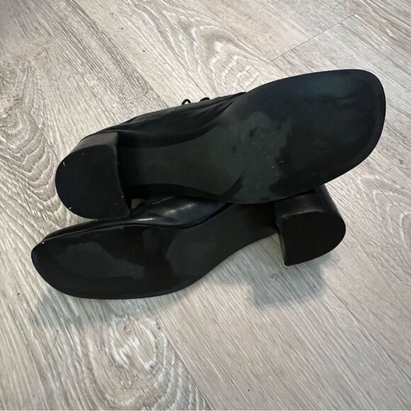 Vintage 90s Y2K Black Leather Square Toe Lace Up Ankle Boots 8.5 Whimsigoth - Picture 13 of 15